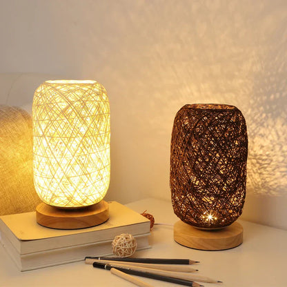 Skorter | RusticGlow - Wooden table lamp with rope design – Handcrafted LED decorative lamp