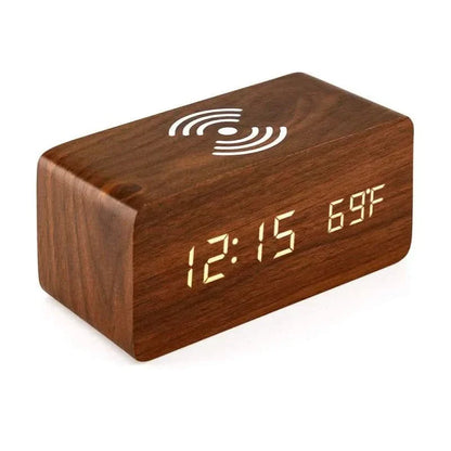 Skorter | Wooden Digital Alarm Clock with Wireless Charging