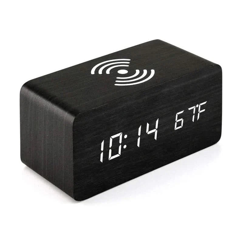 Skorter | Wooden Digital Alarm Clock with Wireless Charging