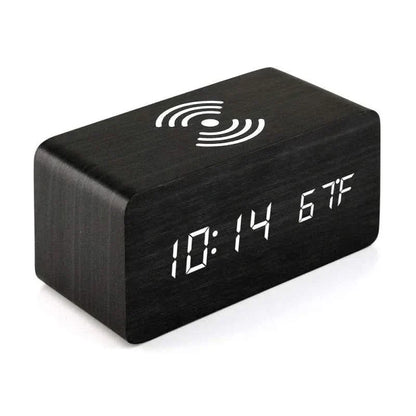 Skorter | Wooden Digital Alarm Clock with Wireless Charging