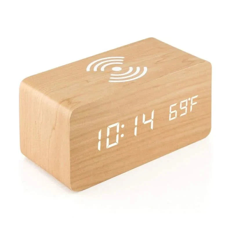Skorter | Wooden Digital Alarm Clock with Wireless Charging