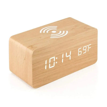 Skorter | Wooden Digital Alarm Clock with Wireless Charging