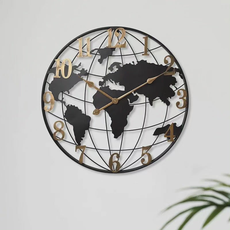 Skorter | 60cm Large World Map Wall Clock – Modern Decorative Timepiece for Living Room