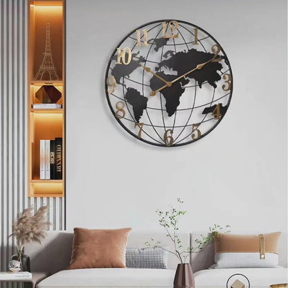 Skorter | 60cm Large World Map Wall Clock – Modern Decorative Timepiece for Living Room