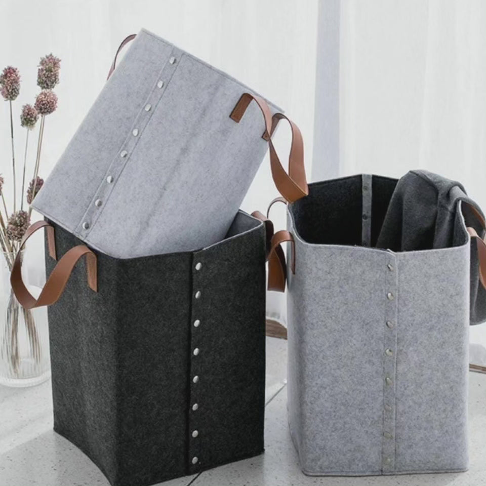 Skorter | Collapsible laundry basket with leather handles