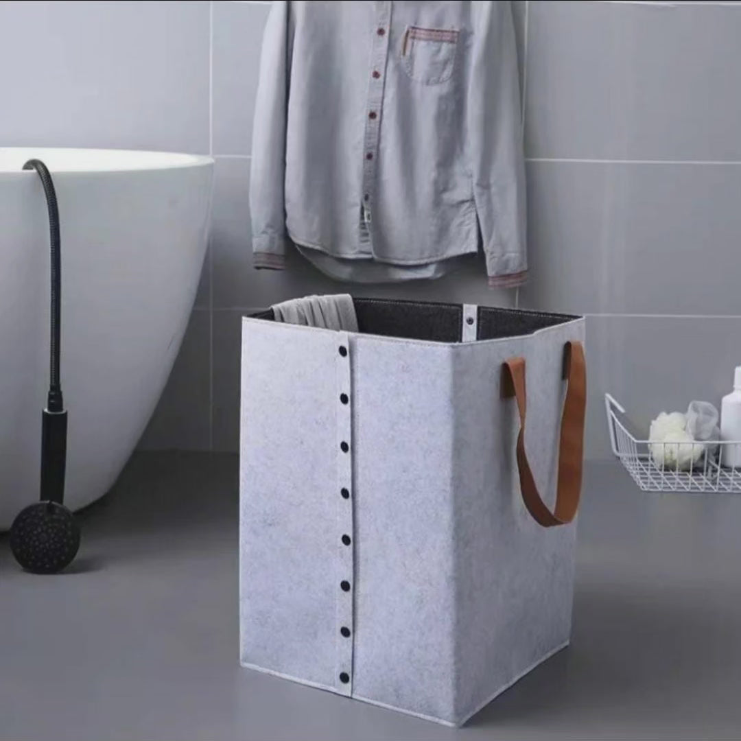 Skorter | Collapsible laundry basket with leather handles