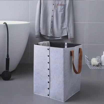 Skorter | Collapsible laundry basket with leather handles