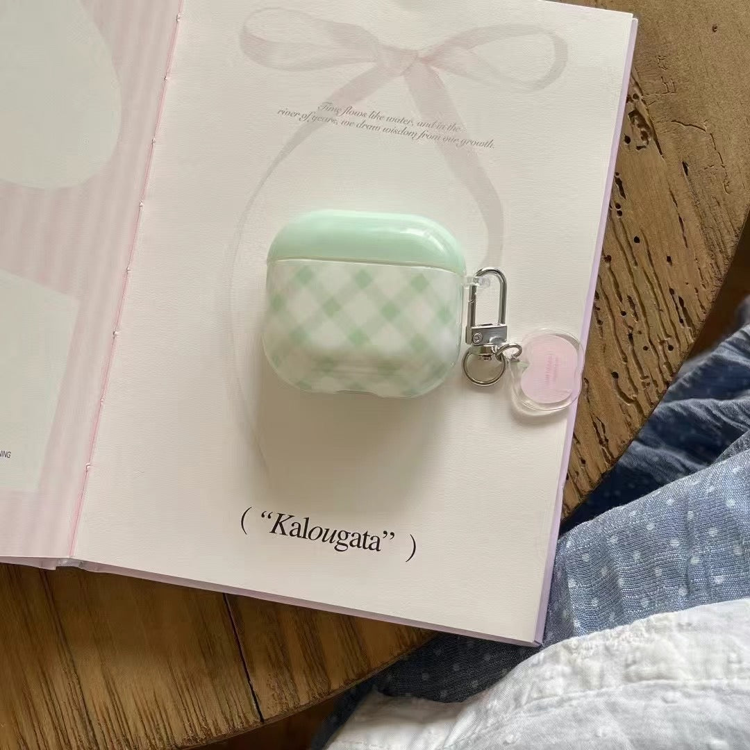 Skorter | Green Gingham AirPods Case – Cute Pastel Checkered AirPods Case with Charm