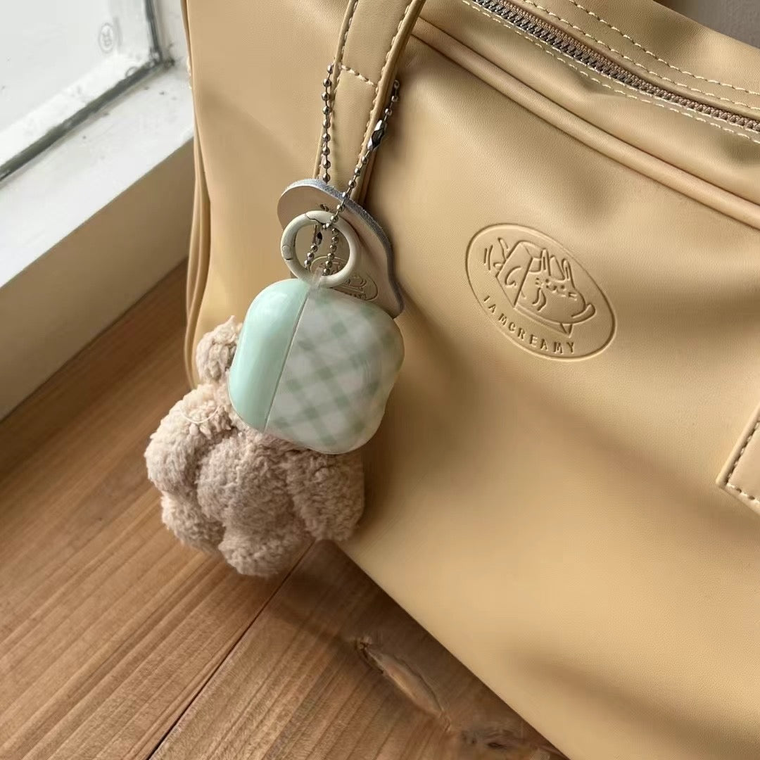 Skorter | Green Gingham AirPods Case – Cute Pastel Checkered AirPods Case with Charm