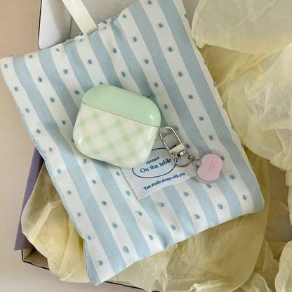 Skorter | Green Gingham AirPods Case – Cute Pastel Checkered AirPods Case with Charm