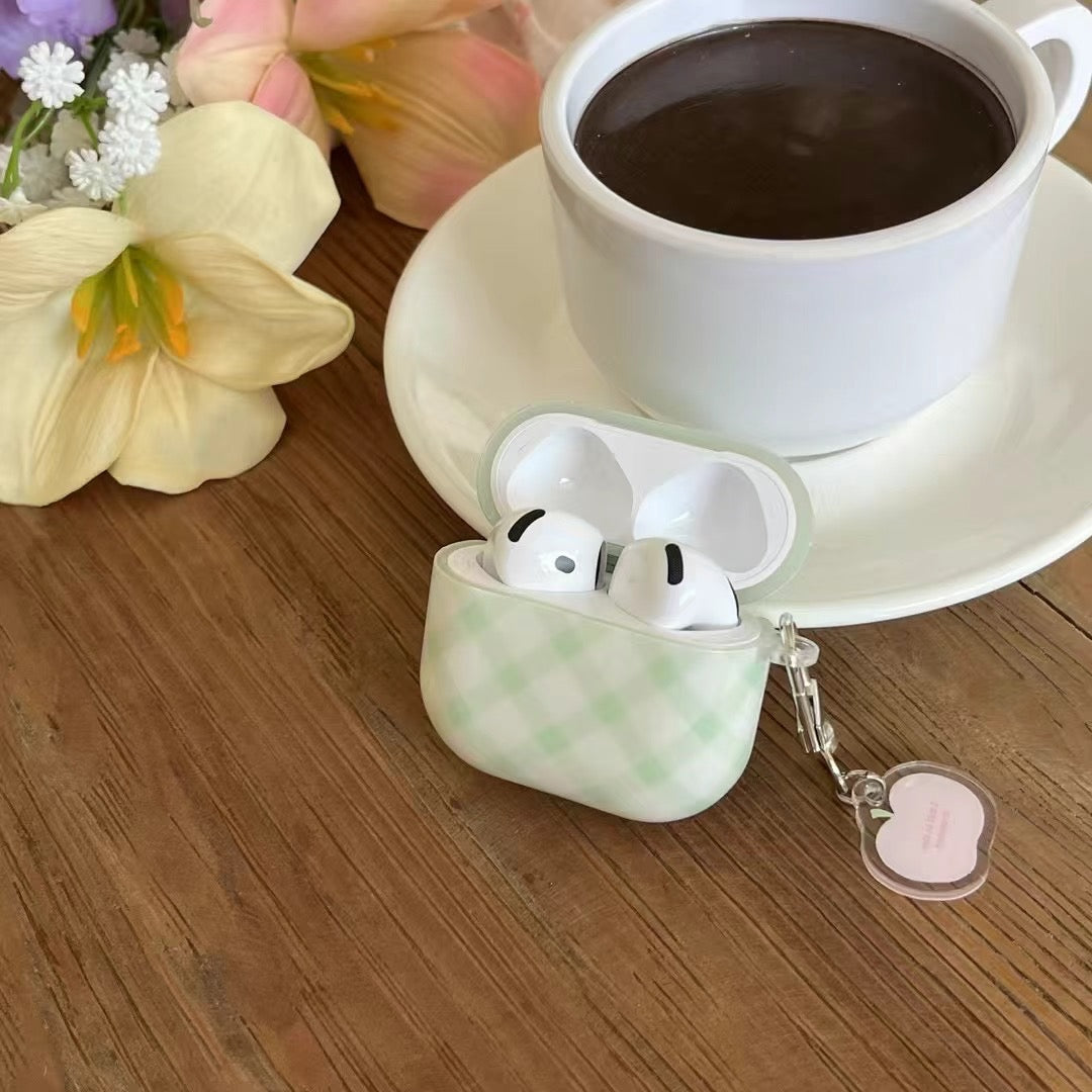 Skorter | Green Gingham AirPods Case – Cute Pastel Checkered AirPods Case with Charm