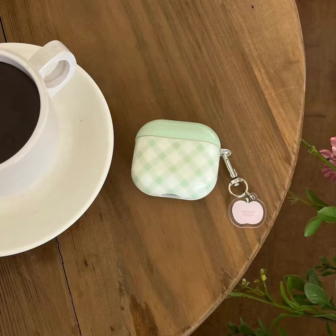 Skorter | Green Gingham AirPods Case – Cute Pastel Checkered AirPods Case with Charm