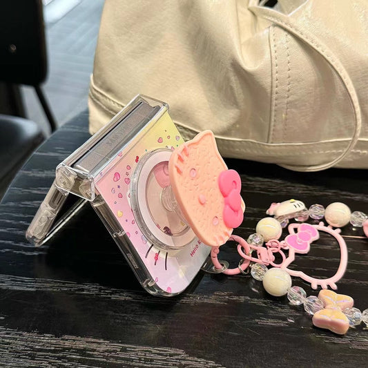 Skorter | Cute Cartoon Pink Samsung Galaxy Z Flip Magsafe Case – Heart Print with Kitty Magsafe Holder