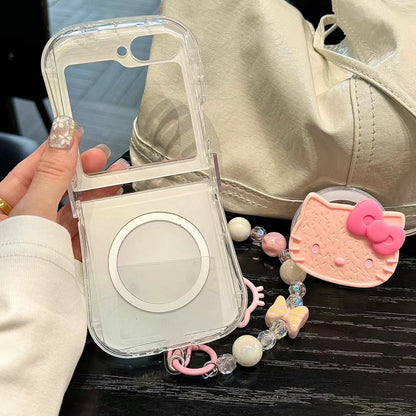 Skorter | Cute Cartoon Pink Samsung Galaxy Z Flip Magsafe Case – Heart Print with Kitty Magsafe Holder