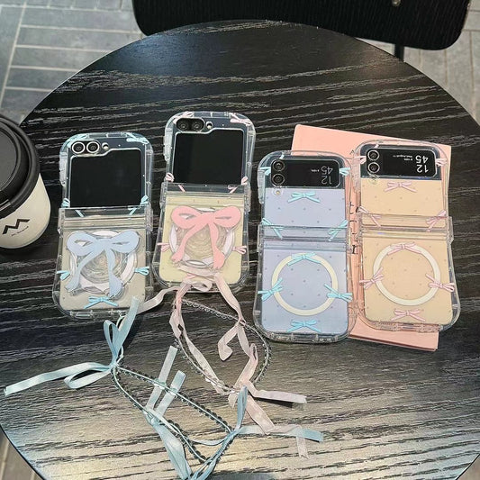 Skorter | Cute Bow Ribbon Samsung Flip Case – Clear protective case with soft pastel ribbon