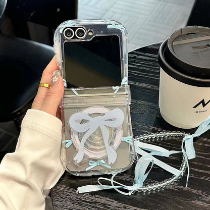 Skorter | Cute Bow Ribbon Samsung Flip Case – Clear protective case with soft pastel ribbon