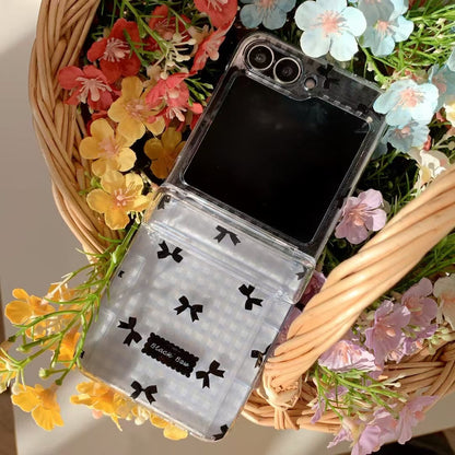 Skorter | Black Bow Gingham For Samsung Galaxy Z Flip Case And Cute Bow Pattern With Butterfly Pendant