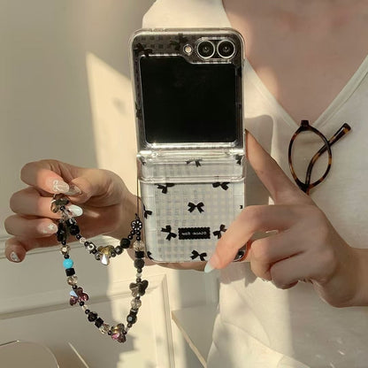 Skorter | Black Bow Gingham For Samsung Galaxy Z Flip Case And Cute Bow Pattern With Butterfly Pendant