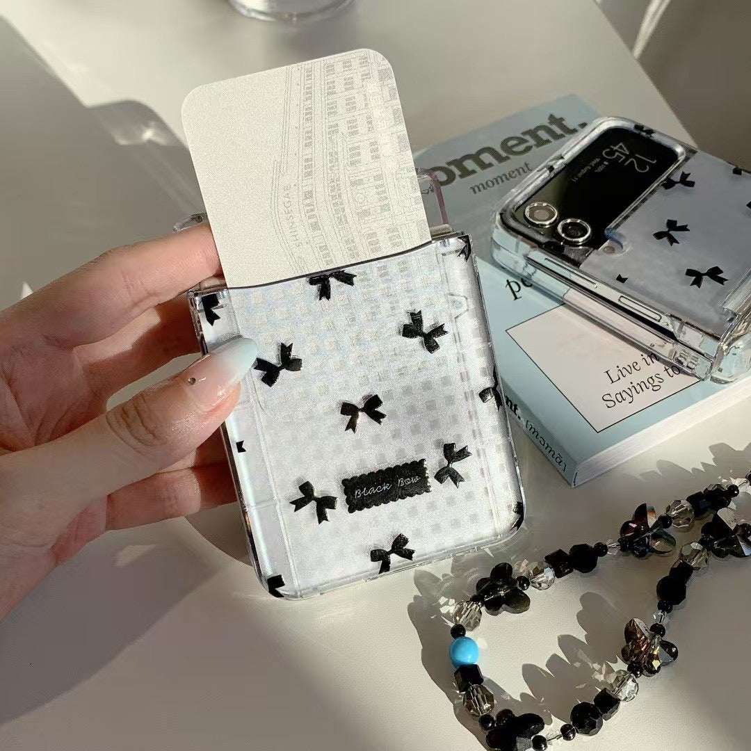 Skorter | Black Bow Gingham For Samsung Galaxy Z Flip Case And Cute Bow Pattern With Butterfly Pendant