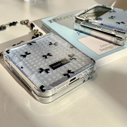 Skorter | Black Bow Gingham For Samsung Galaxy Z Flip Case And Cute Bow Pattern With Butterfly Pendant