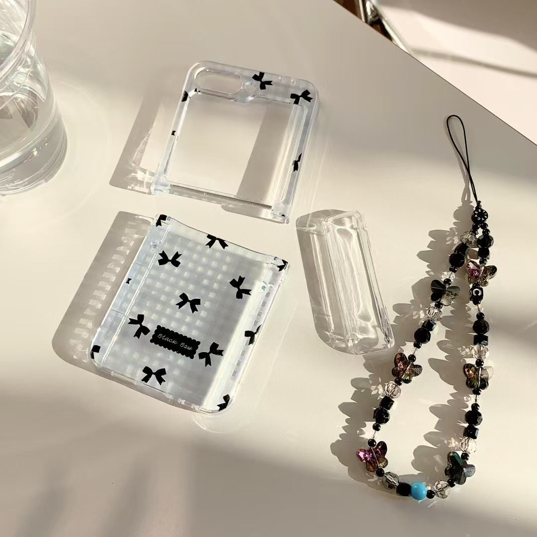 Skorter | Black Bow Gingham For Samsung Galaxy Z Flip Case And Cute Bow Pattern With Butterfly Pendant