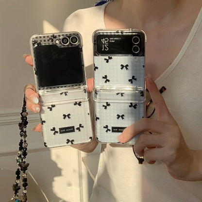 Skorter | Black Bow Gingham For Samsung Galaxy Z Flip Case And Cute Bow Pattern With Butterfly Pendant