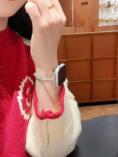 Skorter | Black Bow Chain Apple iWatch Band – Gothic Floral Charm Adjustable Bracelet