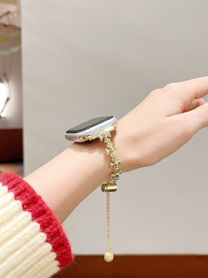 Skorter | Black Bow Chain Apple iWatch Band – Gothic Floral Charm Adjustable Bracelet
