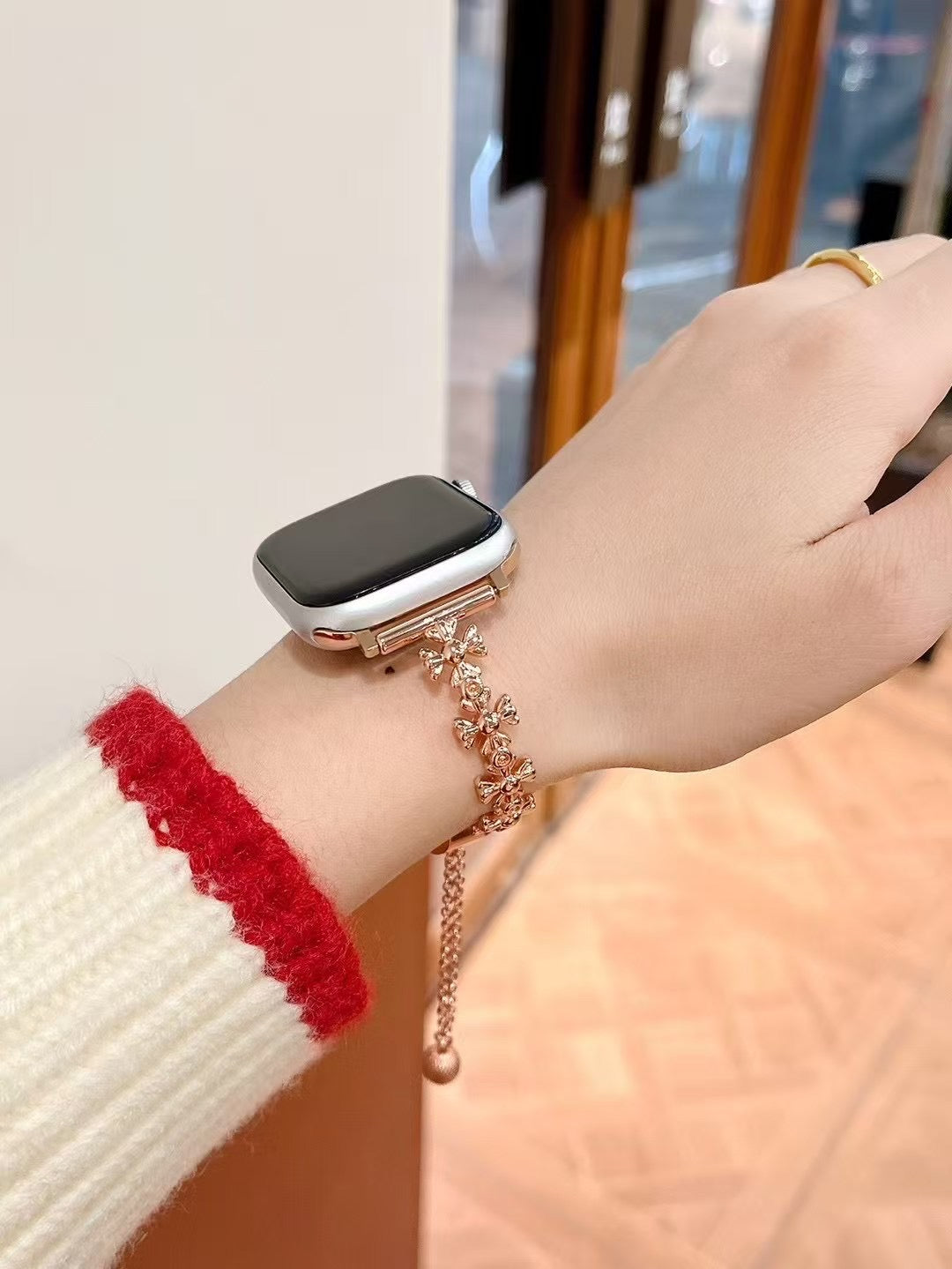 Skorter | Black Bow Chain Apple iWatch Band – Gothic Floral Charm Adjustable Bracelet