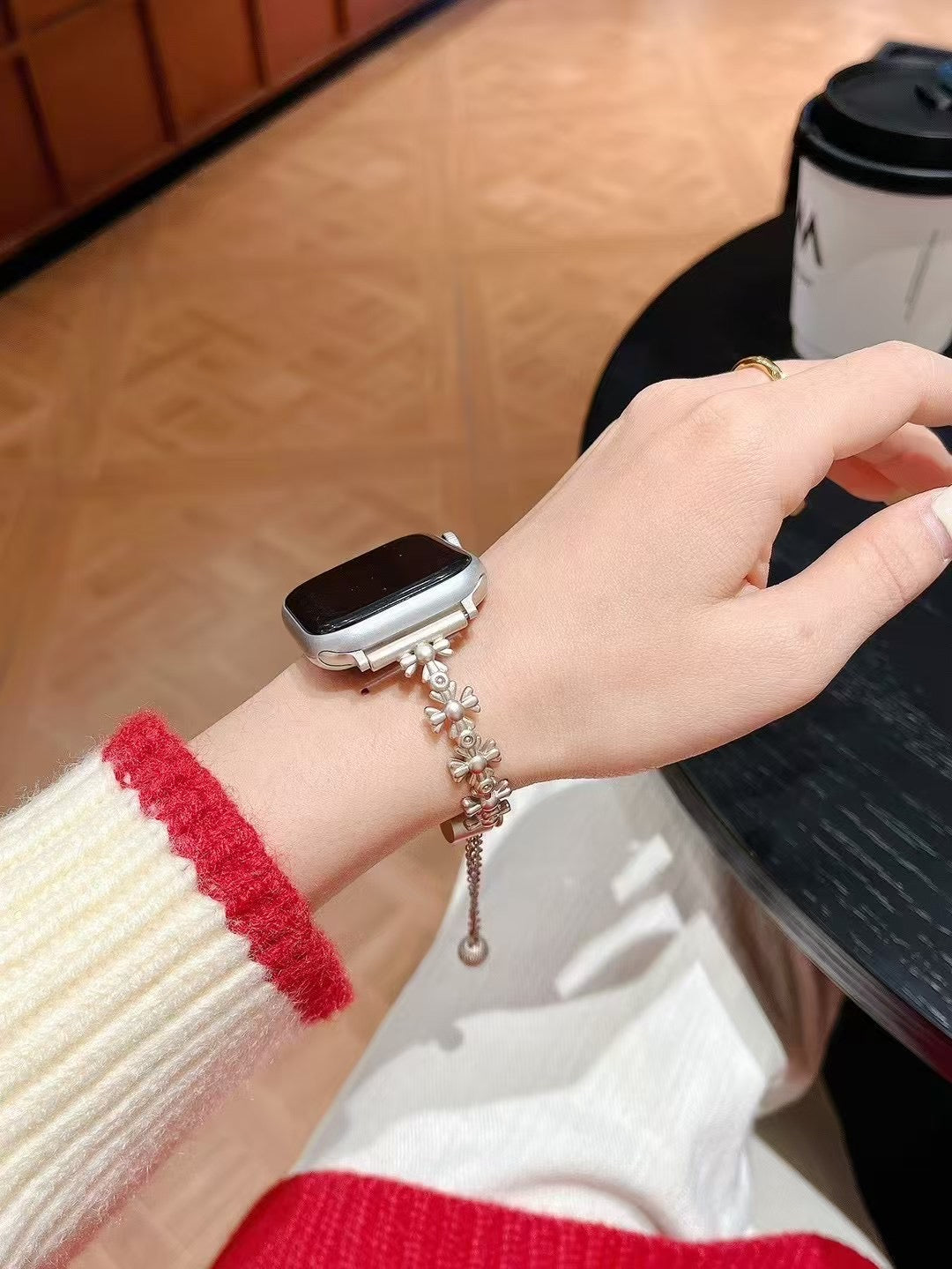 Skorter | Black Bow Chain Apple iWatch Band – Gothic Floral Charm Adjustable Bracelet