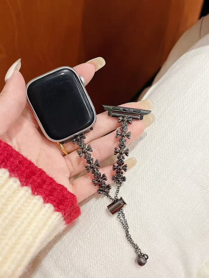Skorter | Black Bow Chain Apple iWatch Band – Gothic Floral Charm Adjustable Bracelet