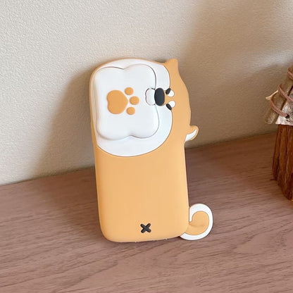 Skorter | Cute Dog Bite Silicone iPhone Case with 3D Bone Stand – Brown Puppy Design