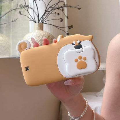 Skorter | Cute Dog Bite Silicone iPhone Case with 3D Bone Stand – Brown Puppy Design