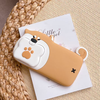 Skorter | Cute Dog Bite Silicone iPhone Case with 3D Bone Stand – Brown Puppy Design