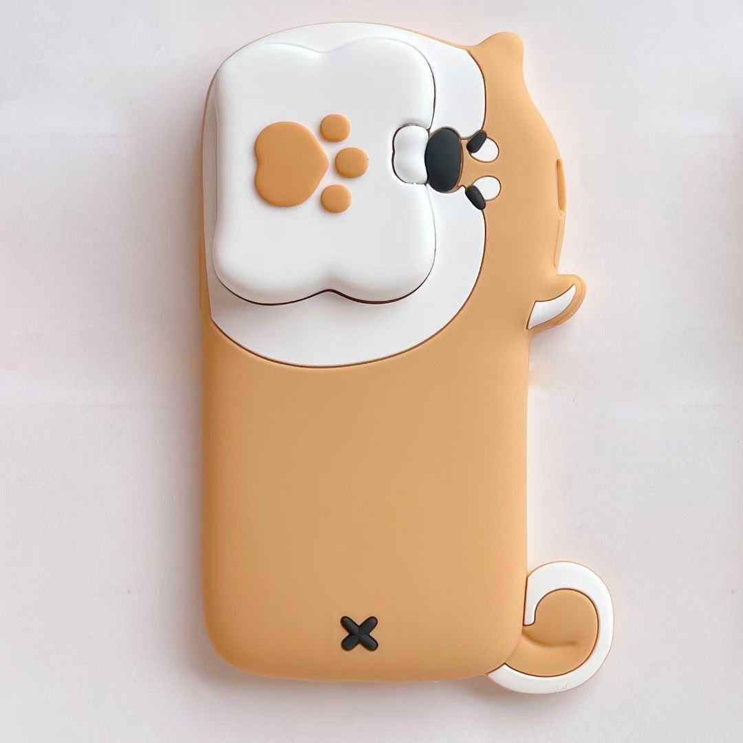 Skorter | Cute Dog Bite Silicone iPhone Case with 3D Bone Stand – Brown Puppy Design