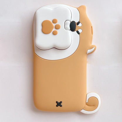 Skorter | Cute Dog Bite Silicone iPhone Case with 3D Bone Stand – Brown Puppy Design
