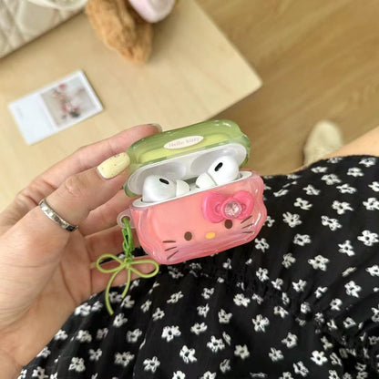 Skorter | Cute Kitty AirPods case and shiny pink & green with bow pendant