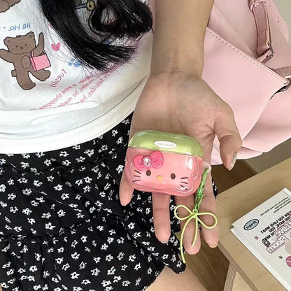 Skorter | Cute Kitty AirPods case and shiny pink & green with bow pendant