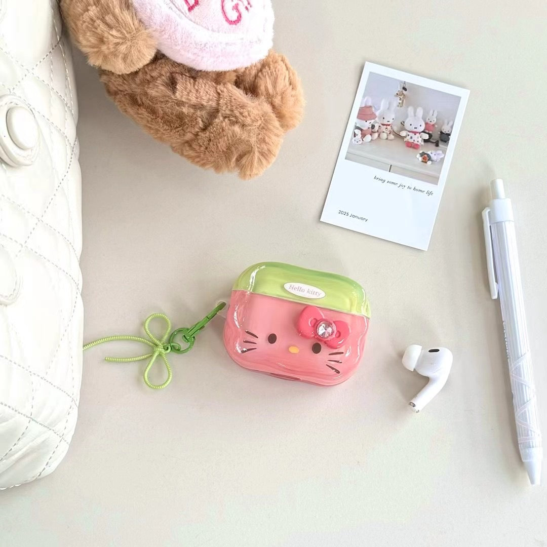 Skorter | Cute Kitty AirPods case and shiny pink & green with bow pendant