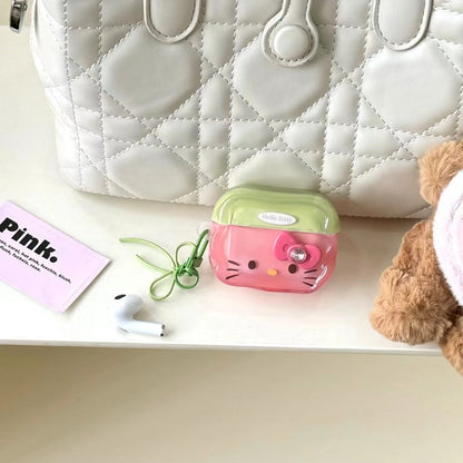 Skorter | Cute Kitty AirPods case and shiny pink & green with bow pendant