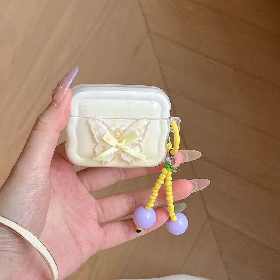 Skorter | Butterfly Charm AirPods Case – Sweet Pearl Cherry Keychain