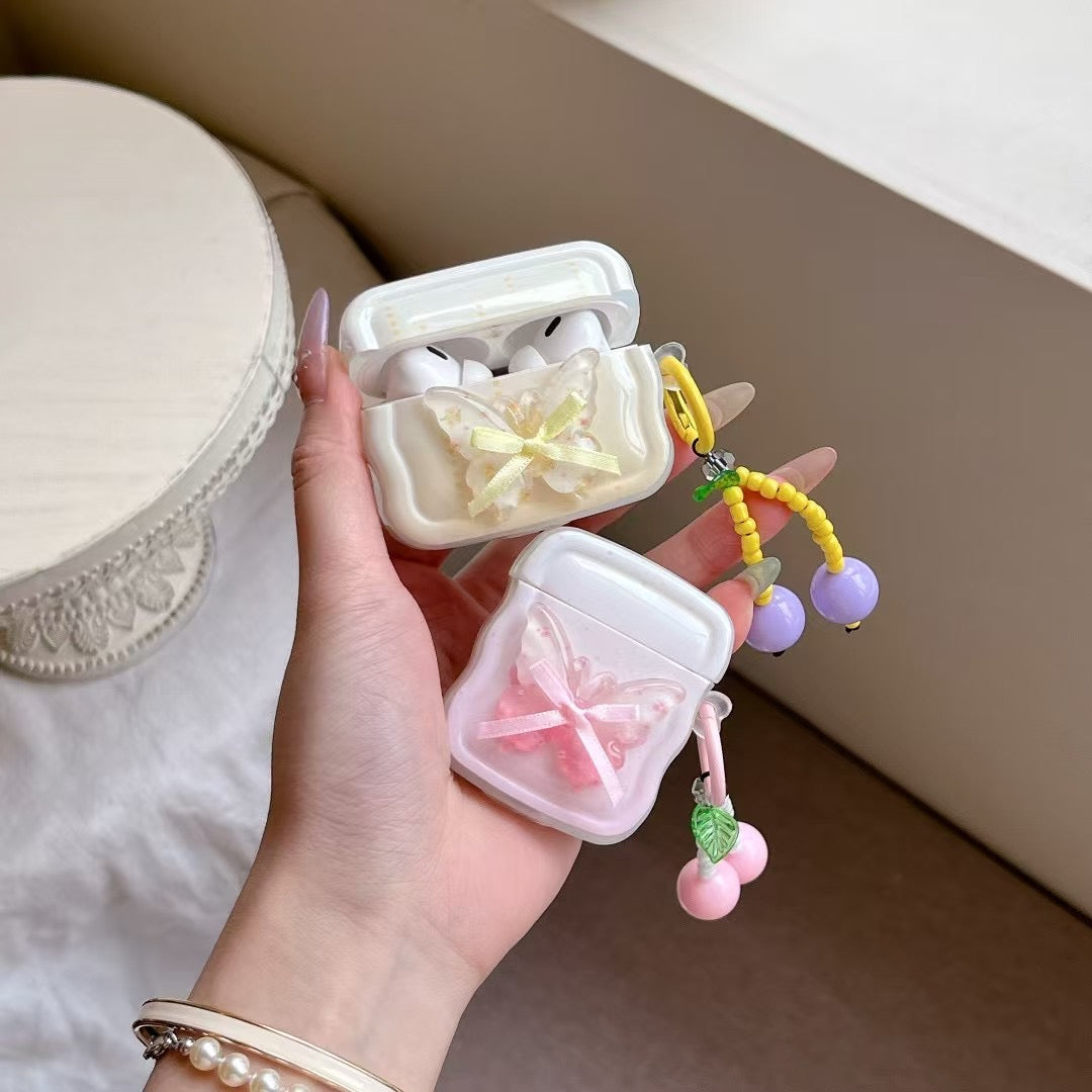Skorter | Butterfly Charm AirPods Case – Sweet Pearl Cherry Keychain