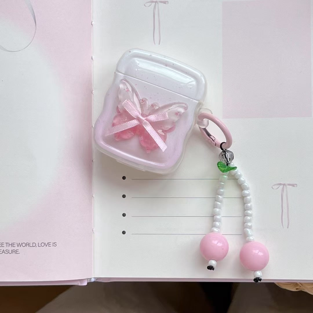 Skorter | Butterfly Charm AirPods Case – Sweet Pearl Cherry Keychain