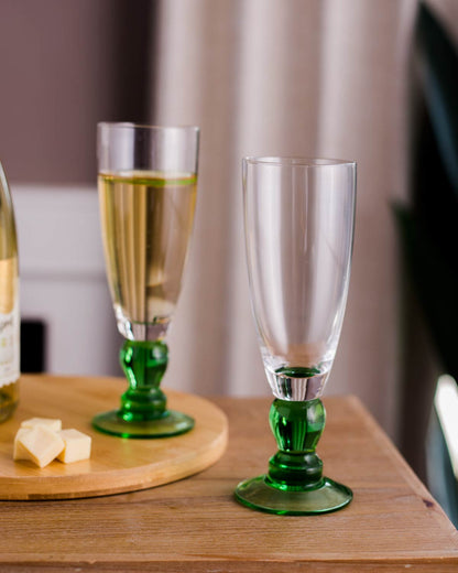 Skorter | Swirl Green Champagne Flute - Set of 6
