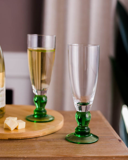 Skorter | Swirl Green Champagne Flute - Set of 6