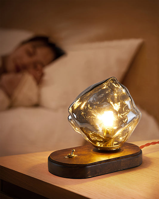 Skorter | RusticLume – Amber Glass and Wooden Table Lamp
