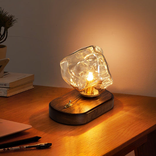 Skorter | Glass Block Table Lamp | Modern Design with Clear Glass | Ideal for Living Room & Bedroom Lighting