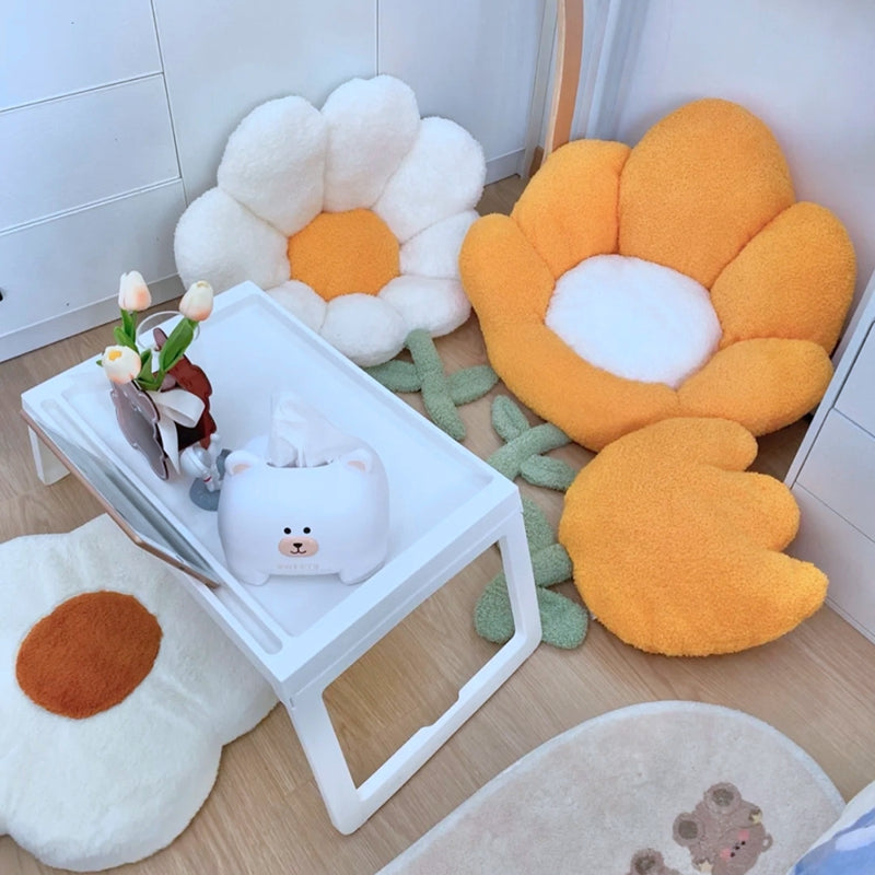 Skorter | Flower Cushion Office Chair Lumbar Back Cushion Cute Plush Sofa Throw Cushions Soft Elastic Decorative Pillows Winter Oreillers