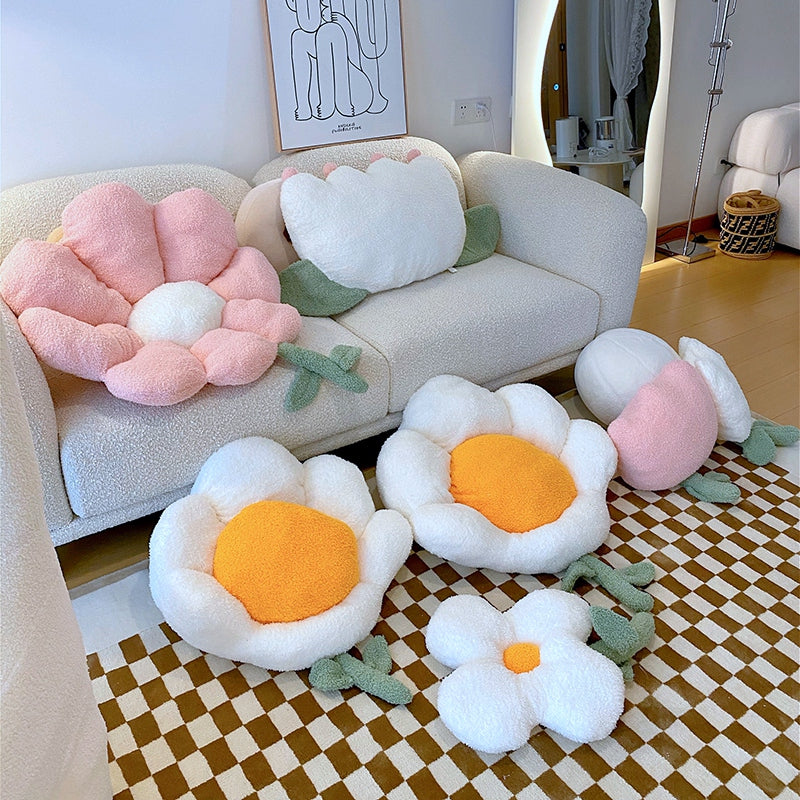 Skorter | Flower Cushion Office Chair Lumbar Back Cushion Cute Plush Sofa Throw Cushions Soft Elastic Decorative Pillows Winter Oreillers