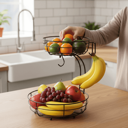 Skorter | 2-Tier Fruit Stand with Banana Holder in Scandinavian Design